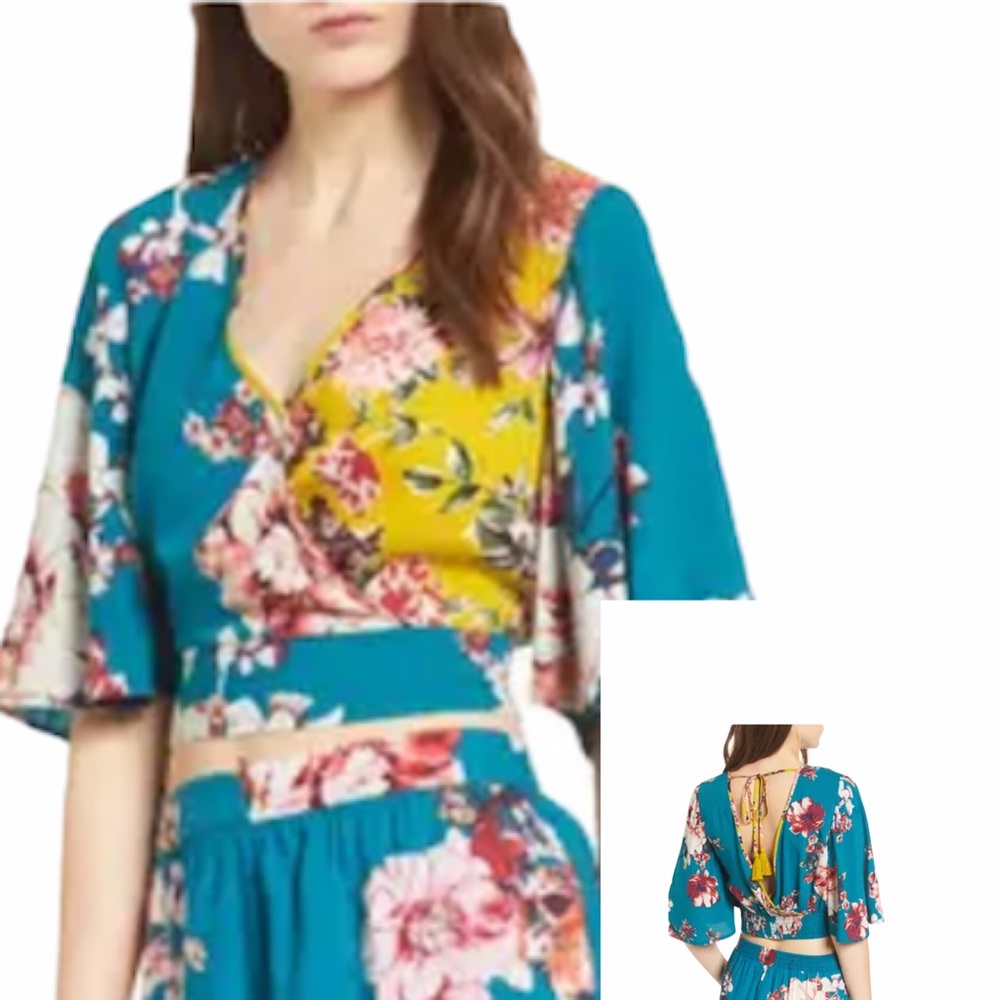 Band of Gypsies Floral Crop Top in Blue and Yellow